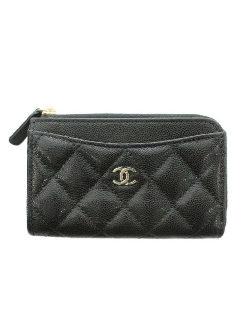 Chanel Classic Zip Card Case CC Logo Shiny Grained Calfskin Cavius Quilted